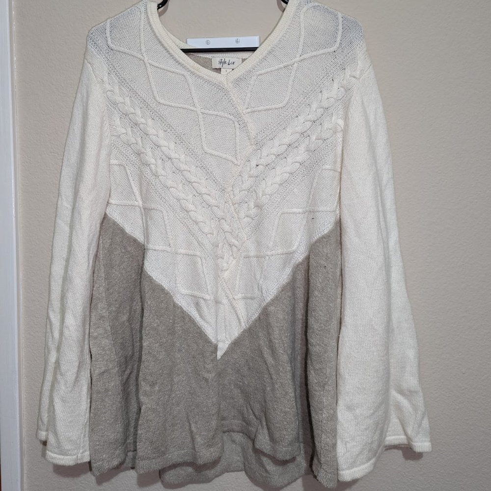 Brown/White Sweater with Braided Detailing